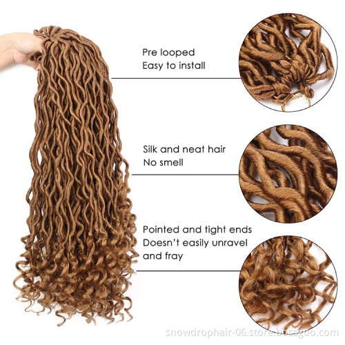 Julianna Goddess Faux Locs Curly Ends Crochet Braids Soft Faux Loc Crochet Braid Hair Wavy Prestretched Synthetic Braiding Hair